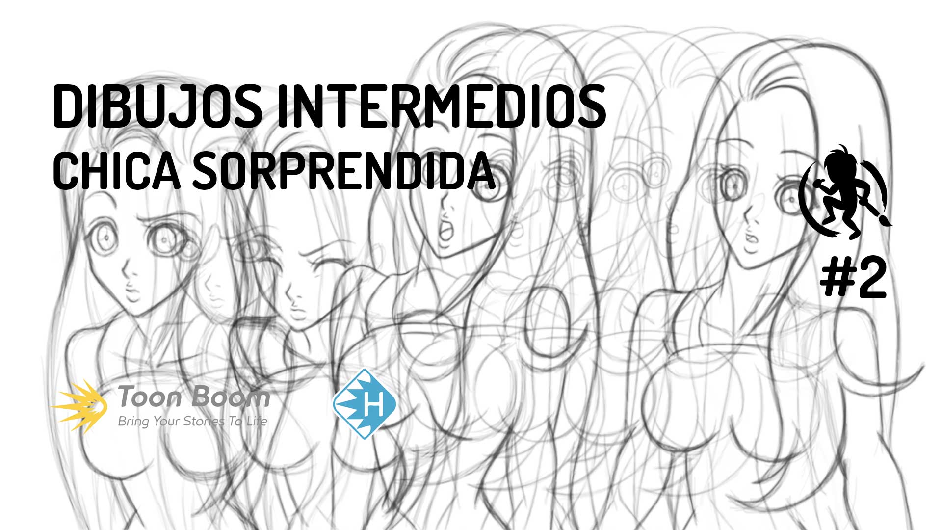 Dibujos intermedios de una chica sorprendida