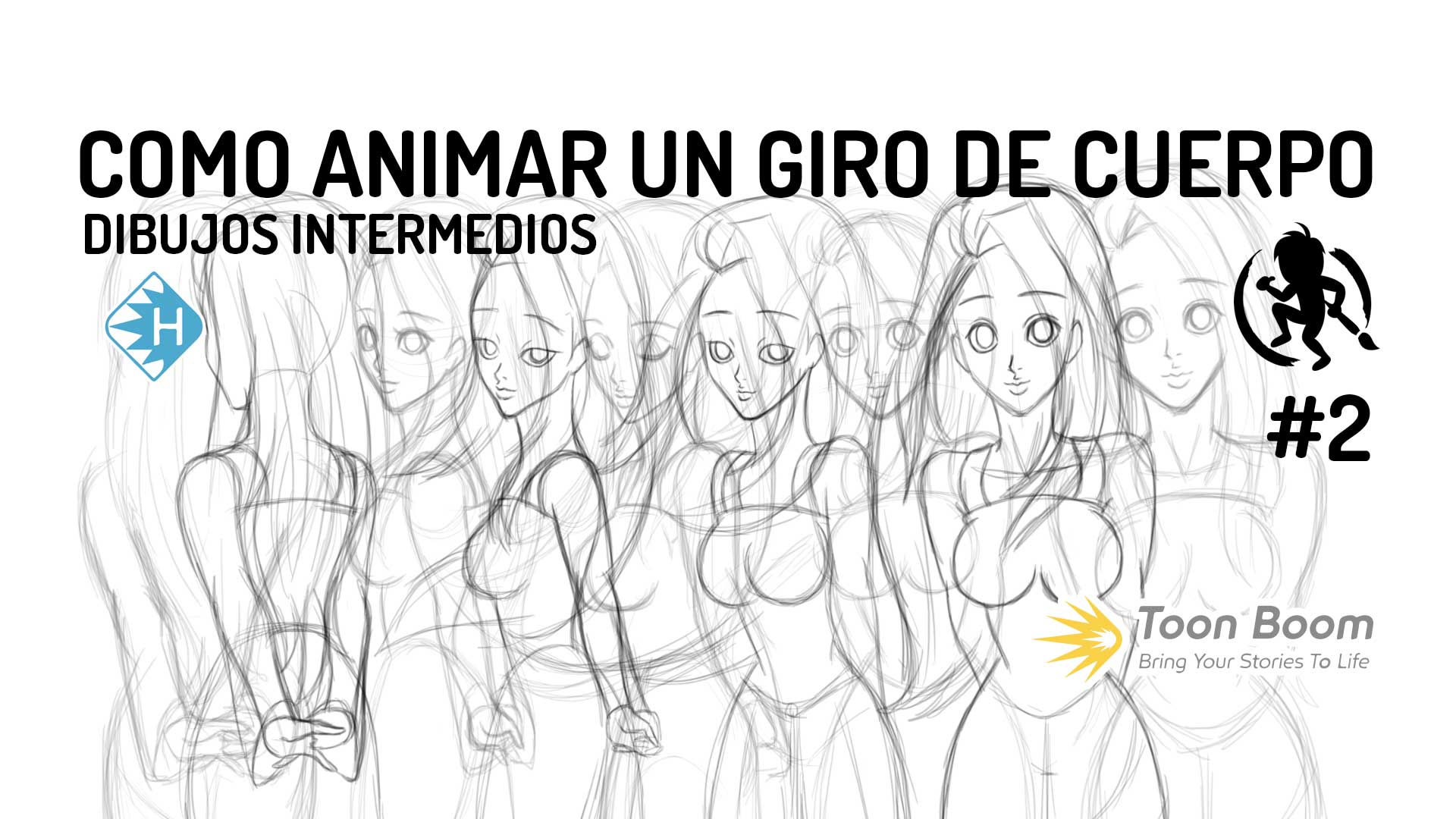 Dibujos intermedios del giro de cuerpo de una chica