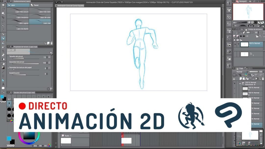 Mi cuarto directo animando en Clip Studio Paint